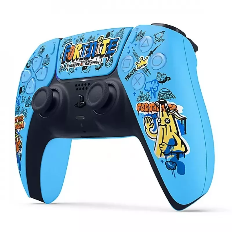 Gamepad Sony DualSense bezvadu PlayStation 5 kontrolieris — modelis 9593973, zils, Fortnite tēma, Bluetooth/USB, darbināms ar baterijām