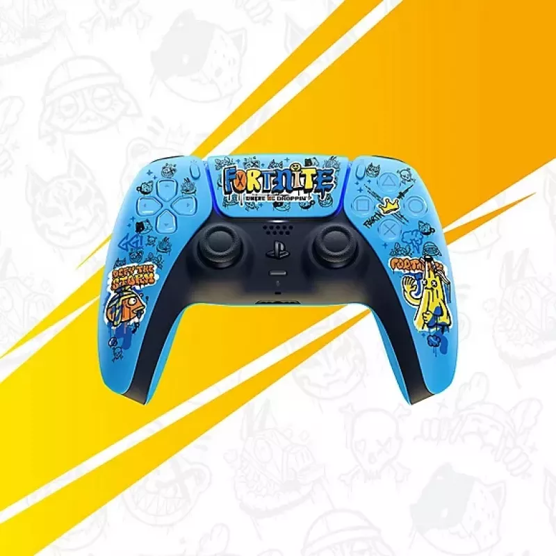 Gamepad Sony DualSense bezvadu PlayStation 5 kontrolieris — modelis 9593973, zils, Fortnite tēma, Bluetooth/USB, darbināms ar baterijām