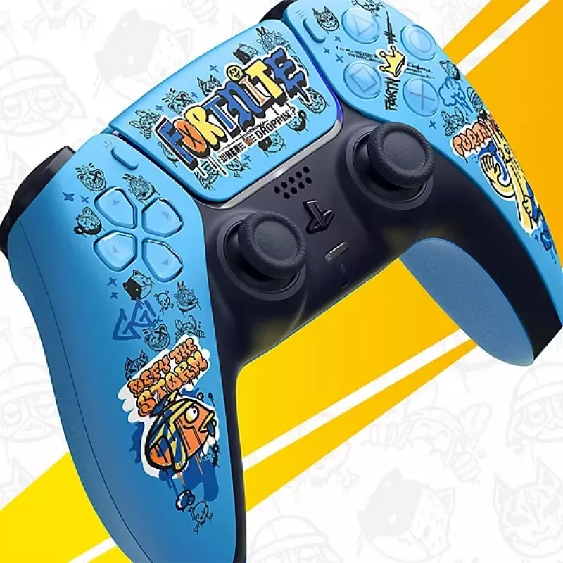 Gamepad Sony DualSense bezvadu PlayStation 5 kontrolieris — modelis 9593973, zils, Fortnite tēma, Bluetooth/USB, darbināms ar baterijām