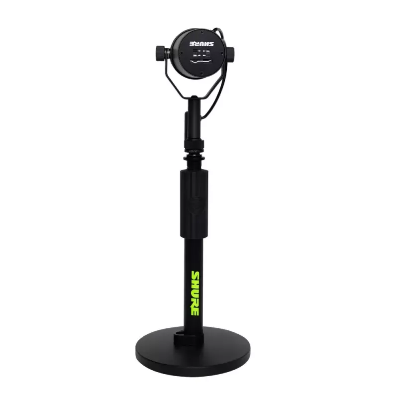 Galda mikrofona statīvs Shure SH-DESKTOP1, apaļa metāla pamatne, 3/8 collu vītne, augstums 26,7–40,6 cm, melns