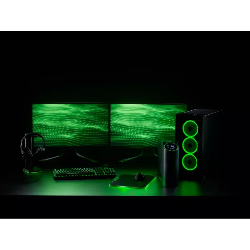 APC Back-UPS Pro for Gaming, 2200VA/1320W, Tower, 230V, 2x UK and 2x IEC C13 outlets, RGB Lights, Pure Sine Wave, Midnight (Melns)