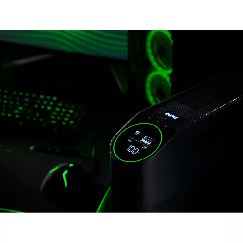 APC Back-UPS Pro for Gaming, 2200VA/1320W, Tower, 230V, 2x UK and 2x IEC C13 outlets, RGB Lights, Pure Sine Wave, Midnight (Melns)