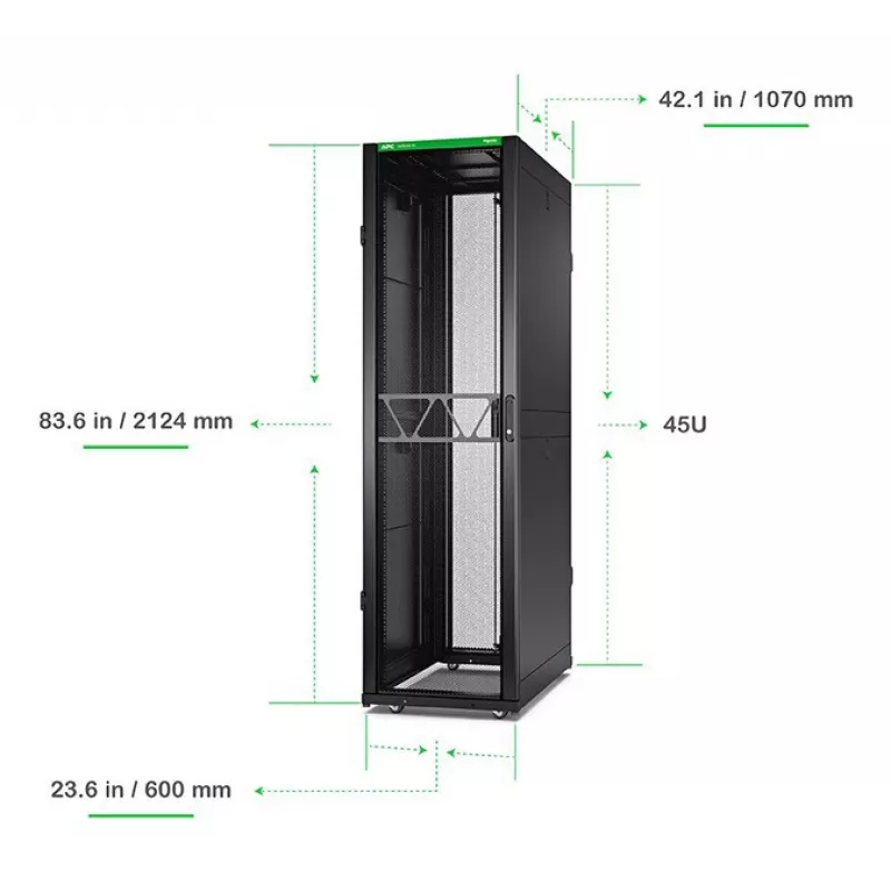 APC NetShelter SX Servera plaukts 2. paaudze, 45U, 2124A x 600P x 1070D mm, ar sāniem, melns