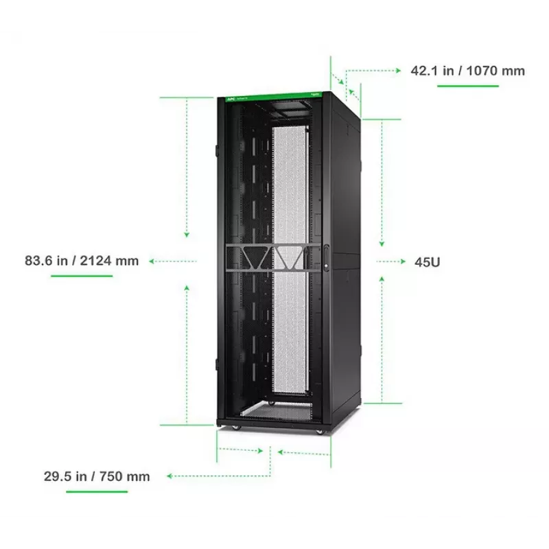APC NetShelter SX Serveru plaukts Gen 2, 45U, 2124H x 750W x 1070D mm, ar sāniem, melns