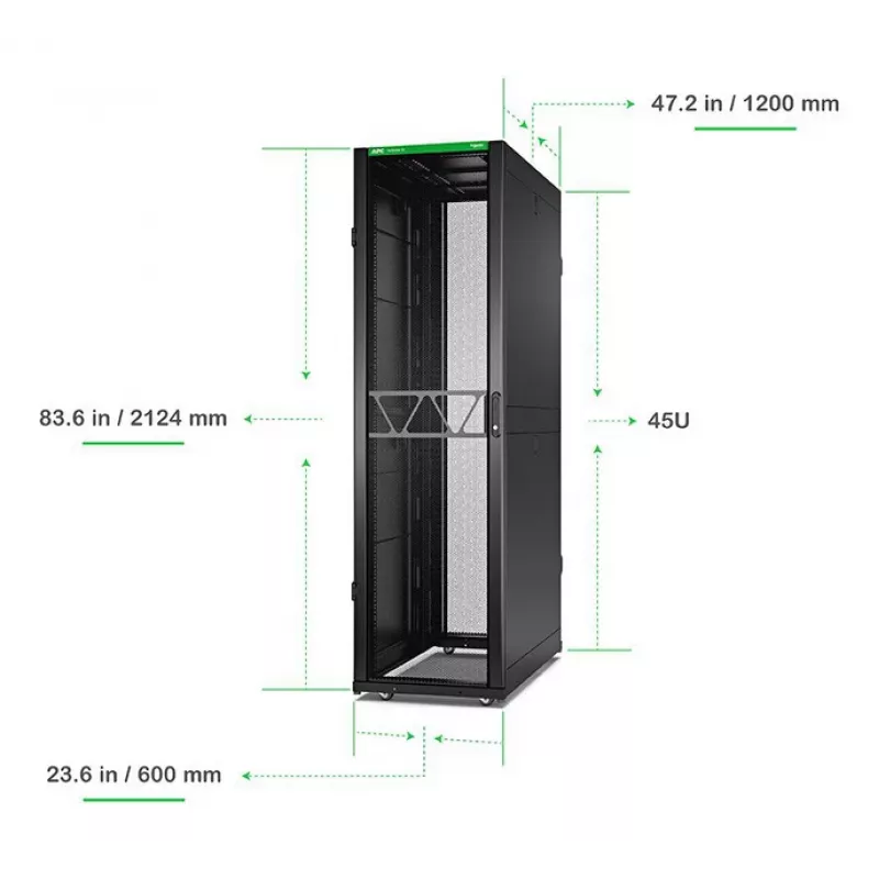 APC NetShelter SX Serveru skapis Gen 2, 45U, 2124A x 600P x 1200D mm, ar sāniem, melns