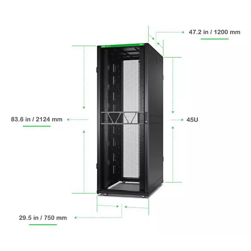 APC NetShelter SX Servera statīvs Gen 2, 45U, 2124A x 750P x 1200D mm, ar sānu paneļiem, melns