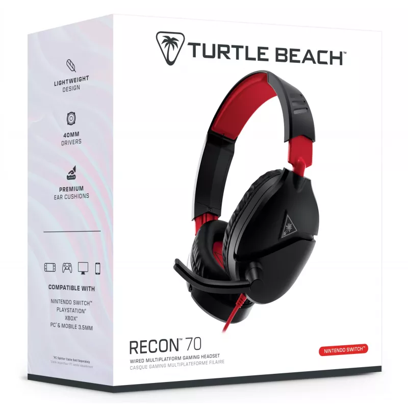 Pāri ausīm novietojams stereo spēļu austiņu komplekts Turtle Recon 70 — melns, vadu stereo, vienas auss kausiņa vadības ierīces