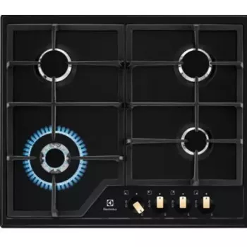 Gāzes plīts virsma Electrolux EGS6436RK iebūvējama 4 zonu melna, wok 4000W, čuguna restes, rotējošas vadības ierīces