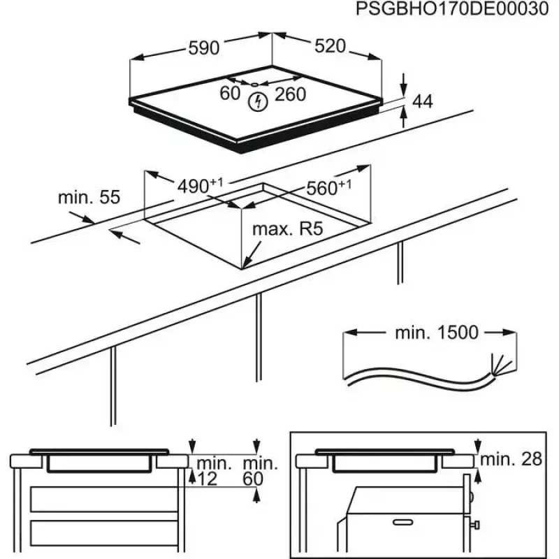 Electrolux LIL61424C Melns Iebūvējams 60 cm Zonu indukcijas plīts 4 zonu(-as)