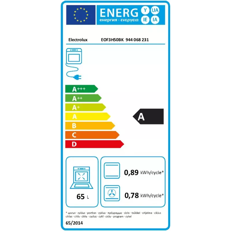 Electrolux EOF3H50BK 65 L 2090 W melna, nerūsējošais tērauds