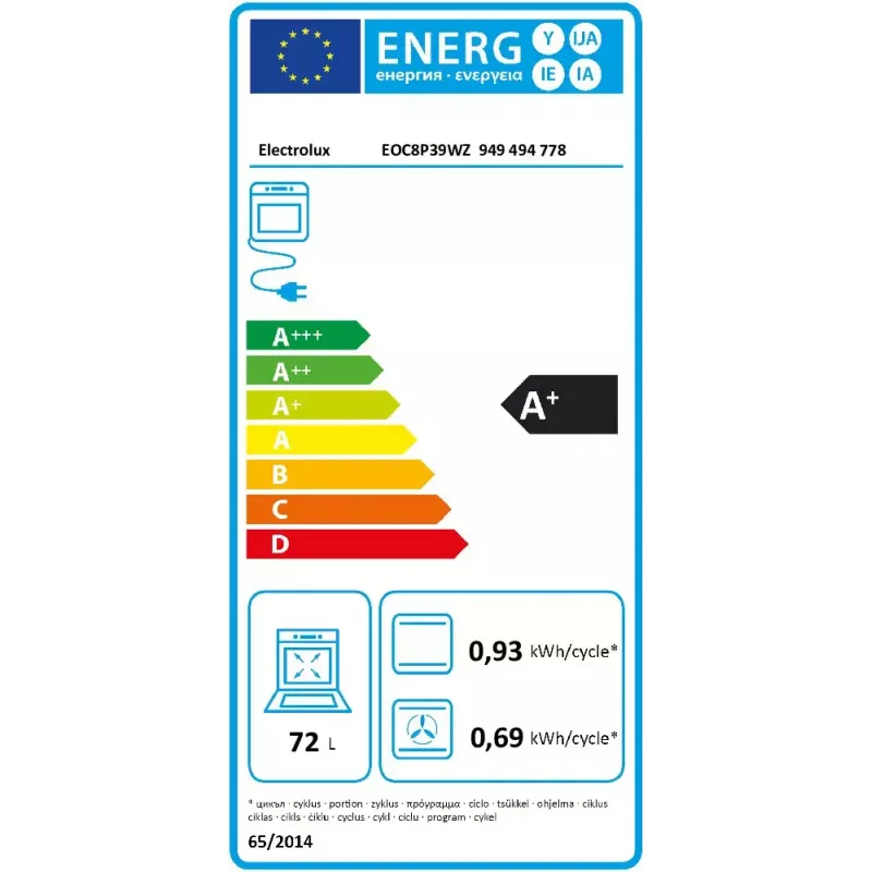Iebūvējama elektriskā cepeškrāsns Electrolux EOC8P39WZ — 72 l, pirolītiskā pašattīrīšanās, tvaiks, grils, konvekcija, melna