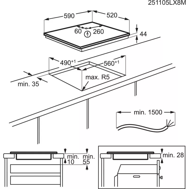 Electrolux Serie 600 EIV63443CT Melns Built-in 60 cm Zone induction hob 4 zone(s)