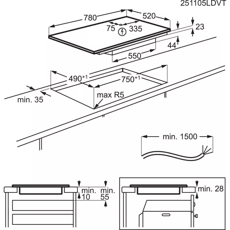 Electrolux Serie 600 EIV83443CT melna Iebūvējama 80 cm Indukcijas plīts virsma 4 zona(-as)