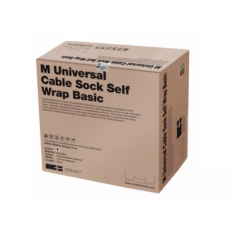 Kabeļu uzmava Multibrackets M Universal kabelis Sock Self Wrap Basic 19mm Melna 50m, poliesters, -50–150°C