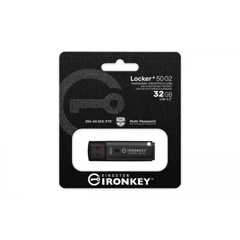 USB zibatmiņa KINGSTON IronKey Locker Plus 50 G2 32 GB, USB 3.2 Gen 1 Type-A, AES-256, FIPS 197