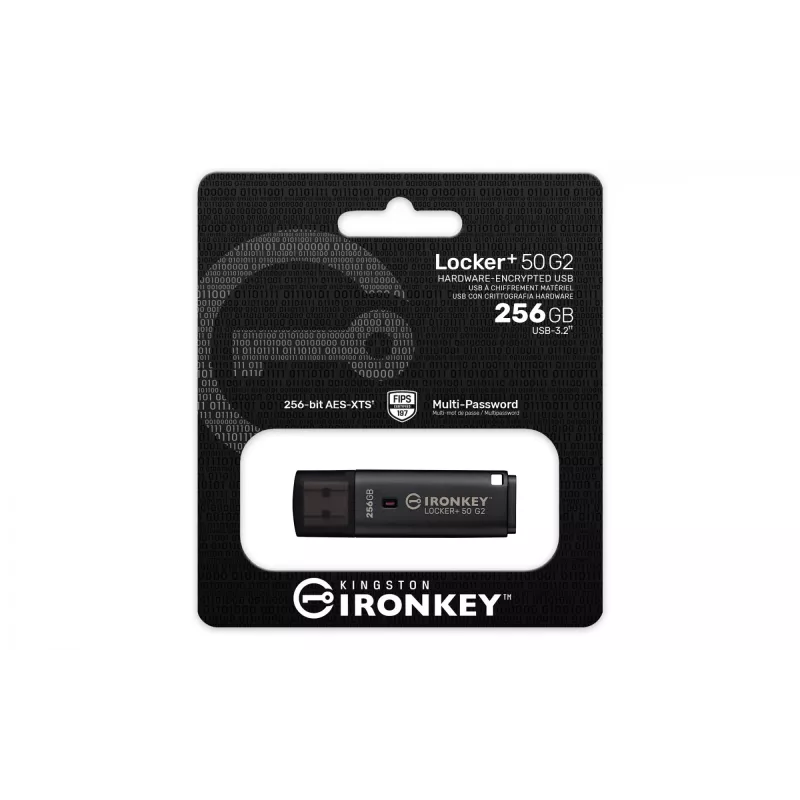 USB zibatmiņa KINGSTON IronKey Locker Plus 50 G2 256 GB, USB Type-A, USB 3.2 Gen 1, AES-256, FIPS 197