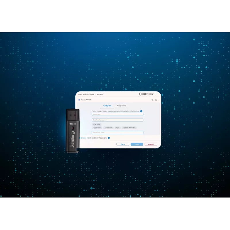 USB zibatmiņa KINGSTON IronKey Locker Plus 50 G2 256 GB, USB Type-A, USB 3.2 Gen 1, AES-256, FIPS 197