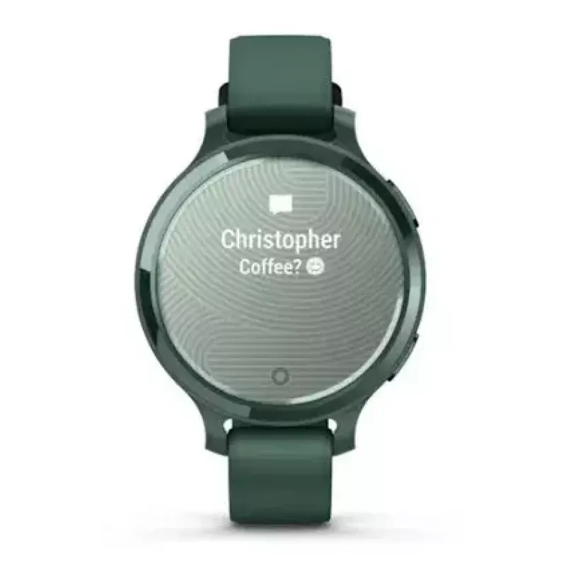 Smartwatch GARMIN Lily 2 Active zaļa — 38 mm alumīnija korpuss, silikona siksniņa, GPS, SpO2, 5 ATM, baterija 9 dienas
