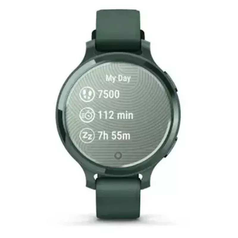 Smartwatch GARMIN Lily 2 Active zaļa — 38 mm alumīnija korpuss, silikona siksniņa, GPS, SpO2, 5 ATM, baterija 9 dienas