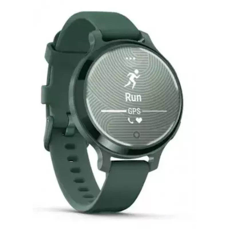 Smartwatch GARMIN Lily 2 Active zaļa — 38 mm alumīnija korpuss, silikona siksniņa, GPS, SpO2, 5 ATM, baterija 9 dienas