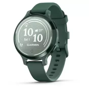 Smartwatch GARMIN Lily 2 Active zaļa — 38 mm alumīnija korpuss, silikona siksniņa, GPS, SpO2, 5 ATM, baterija 9 dienas
