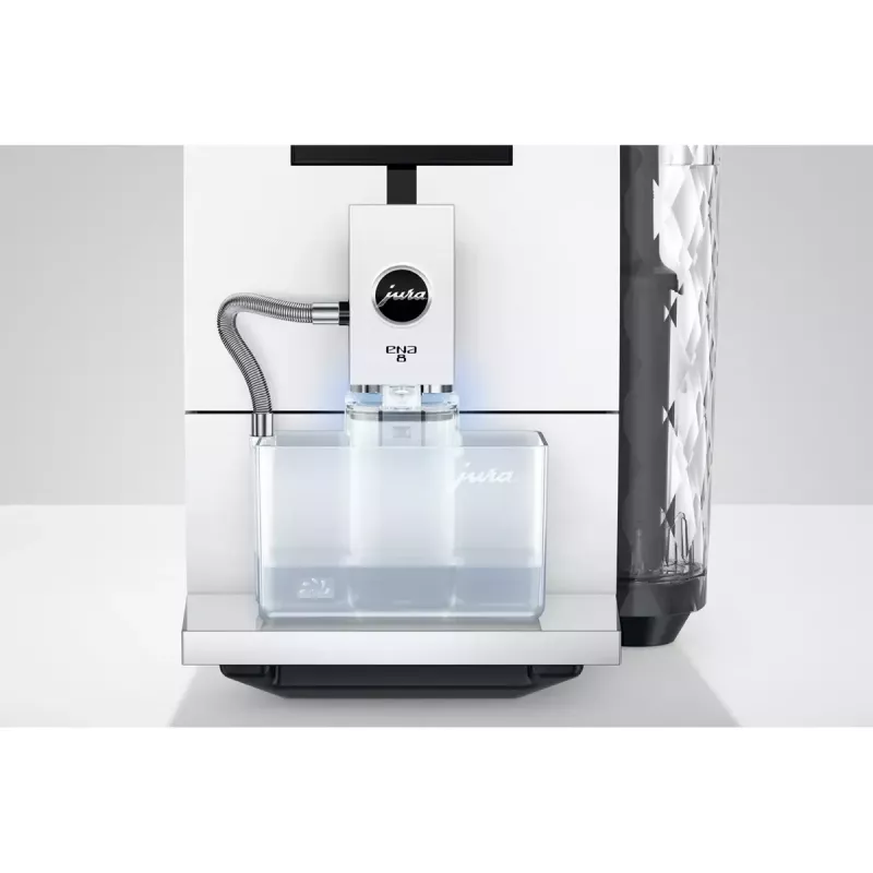 Espresso automāts JURA ENA 8 (EC) — pilnībā automātisks, 1,1 L ūdens tvertne, 125 g pupiņu tvertne, 15 programmas, 15 bāri, termobloks, Wi‑Fi, balts
