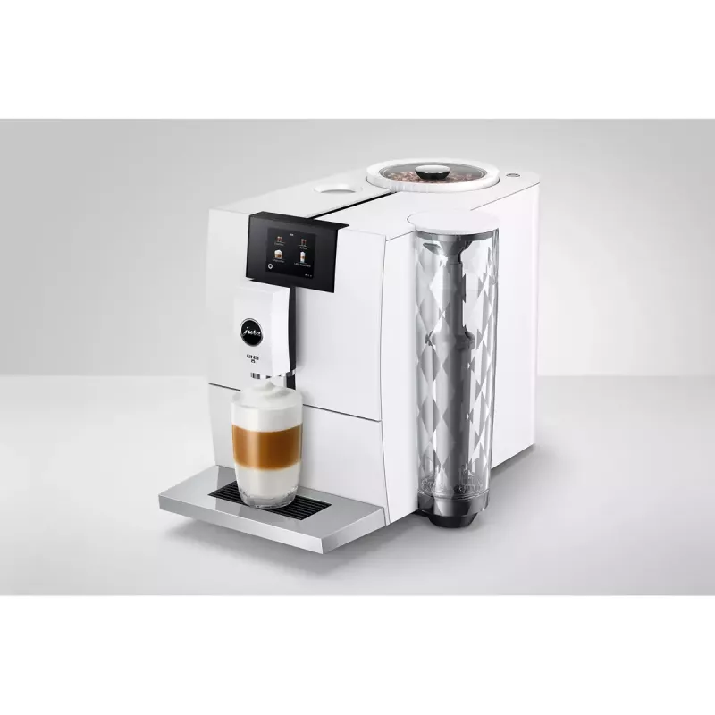 Espresso automāts JURA ENA 8 (EC) — pilnībā automātisks, 1,1 L ūdens tvertne, 125 g pupiņu tvertne, 15 programmas, 15 bāri, termobloks, Wi‑Fi, balts