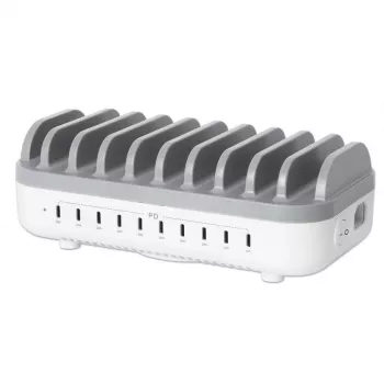 Manhattan 10 portu USB-C uzlādes stacija, USB-C izeja: 10x 20W, maks. 200W, maiņstrāvas barošana (komplektā ASV/ES/AK adapteri)