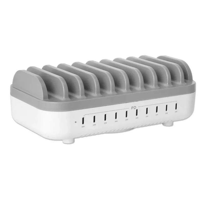 Manhattan 10 portu USB-C uzlādes stacija, USB-C izeja: 10x 20W, maks. 200W, maiņstrāvas barošana (komplektā ASV/ES/AK adapteri)