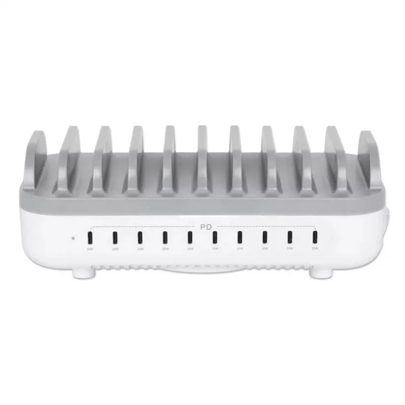 Manhattan 10 portu USB-C uzlādes stacija, USB-C izeja: 10x 20W, maks. 200W, maiņstrāvas barošana (komplektā ASV/ES/AK adapteri)