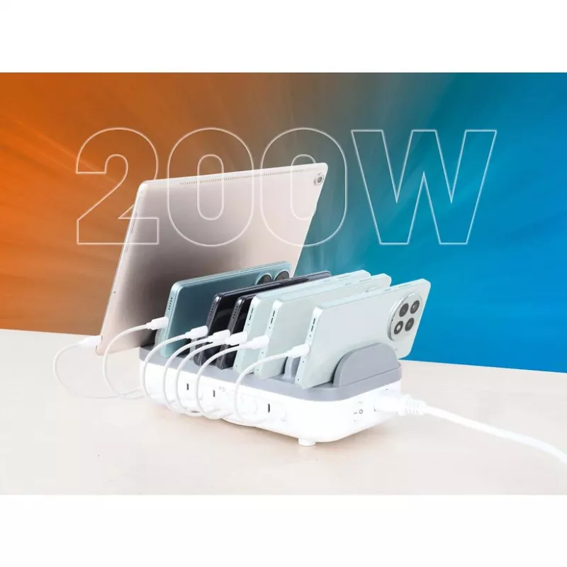 Manhattan 10 portu USB-C uzlādes stacija, USB-C izeja: 10x 20W, maks. 200W, maiņstrāvas barošana (komplektā ASV/ES/AK adapteri)