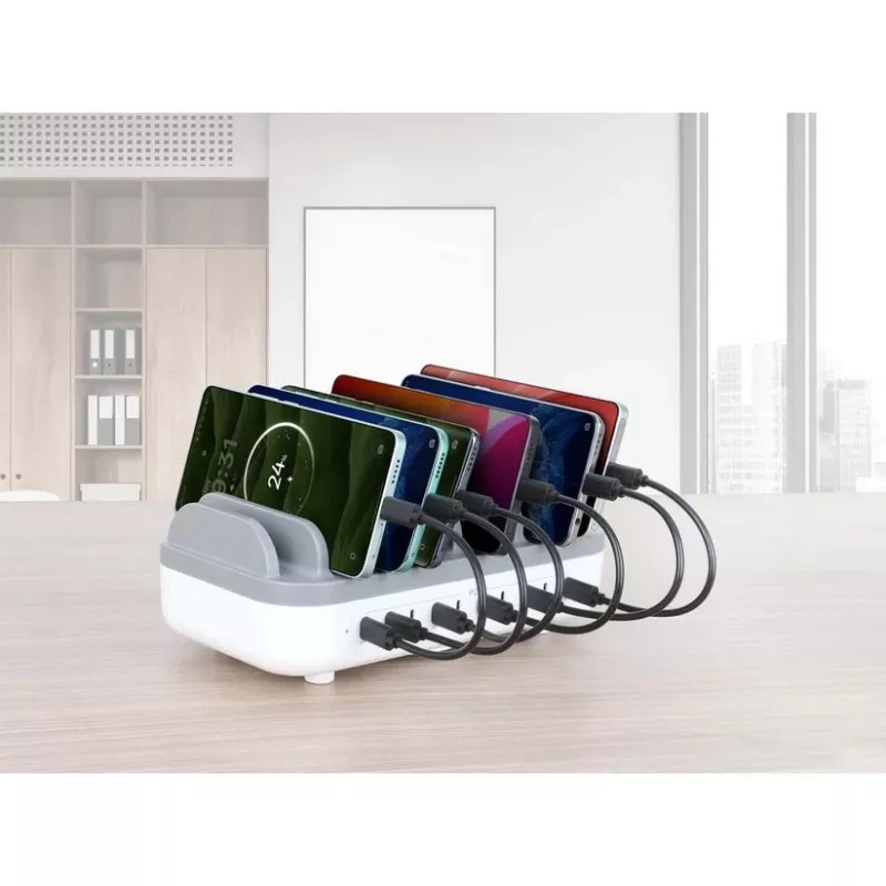 Manhattan 10 portu USB-C uzlādes stacija, USB-C izeja: 10x 20W, maks. 200W, maiņstrāvas barošana (komplektā ASV/ES/AK adapteri)