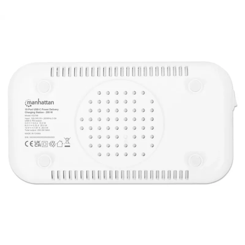 Manhattan 10 portu USB-C uzlādes stacija, USB-C izeja: 10x 20W, maks. 200W, maiņstrāvas barošana (komplektā ASV/ES/AK adapteri)