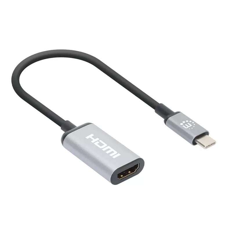 Manhattan USB-C uz HDMI kabelis, 4K@60Hz, 5 Gbps (USB 3.2 Gen1 jeb USB 3.0), 15cm, melns, vīriešu uz sieviešu, trīs gadu garantija