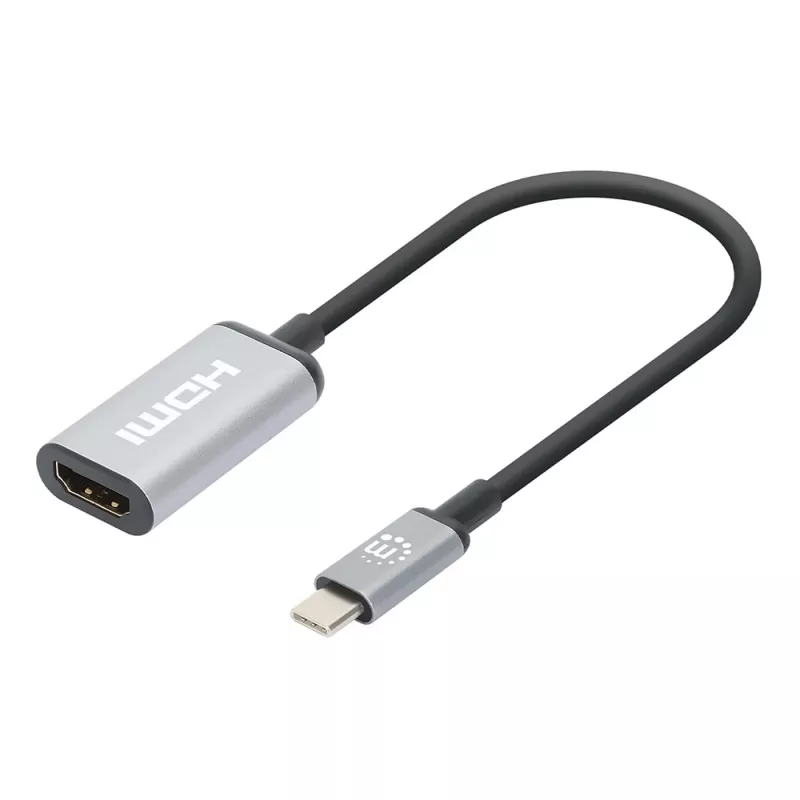 Manhattan USB-C uz HDMI kabelis, 4K@60Hz, 5 Gbps (USB 3.2 Gen1 jeb USB 3.0), 15cm, melns, vīriešu uz sieviešu, trīs gadu garantija