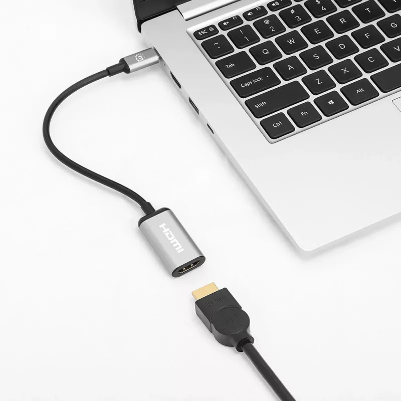 Manhattan USB-C uz HDMI kabelis, 4K@60Hz, 5 Gbps (USB 3.2 Gen1 jeb USB 3.0), 15cm, melns, vīriešu uz sieviešu, trīs gadu garantija