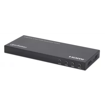 Manhattan 4K 4-Port HDMI Multiviewer Switch, Switch with Four Inputs on One Display, 4k@30Hz, Multiple Viewing Options Including Picture-in-Picture and Dual/Quad Screen, Push Button or Remote Control, 3.5mm and Toslink Audio, Melns, 3 Year Warranty