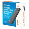 Manhattan 4K 4-Port HDMI Multiviewer Switch, Switch with Four Inputs on One Display, 4k@30Hz, Multiple Viewing Options Including Picture-in-Picture and Dual/Quad Screen, Push Button or Remote Control, 3.5mm and Toslink Audio, Melns, 3 Year Warranty
