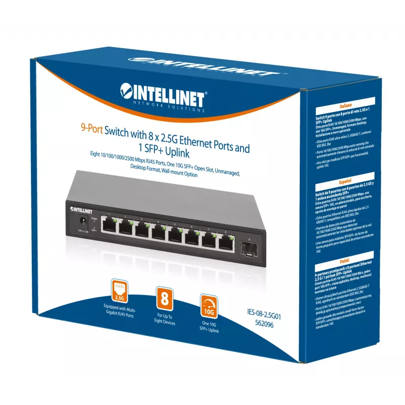 Intellinet 9 portu komutators 8 x 2,5G Ethernet porti un 1 SFP+ augšupsaites ports