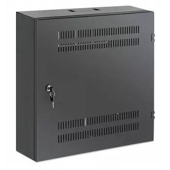 Intellinet zema profila 19 collu sienas montāžas skapis ar 4U horizontālajām un 2U vertikālajām sliedēm, plāns, vietu taupošs korpuss ar tikai 170 mm dziļumu, ideāls AV, multivides un novērošanas lietojumiem, samontēts, melns RAL 7021