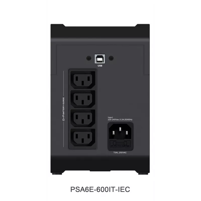 Vertiv PowerUPS 200 Essential PSA6E-600IT-IEC, 600VA/315W, Line-Interactive, 0,6 kVA, 315 W, Sinuss, 140 V, 290 V