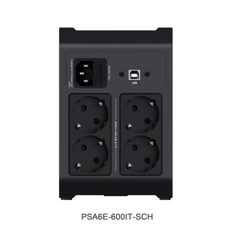 Vertiv PowerUPS 200 Essential PSA6E-600IT-SCH, 600VA/315W, Line-Interactive, 0,6 kVA, 315 W, Sine, 140 V, 290 V