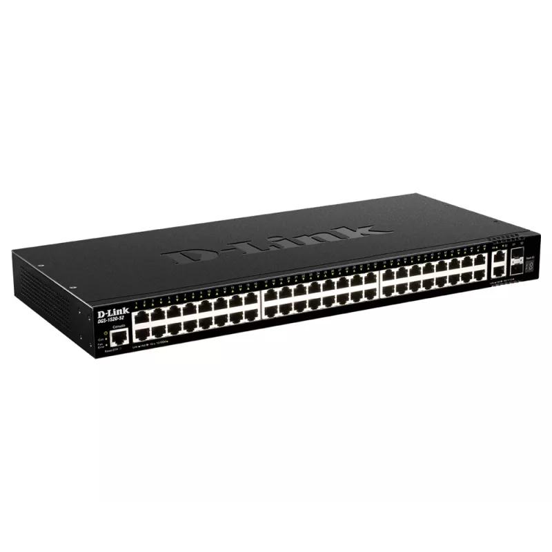 D-Link 48 portu gigabitu saliekamais viedais pārvaldāmais slēdzis ar 2 x 10GBase-T portiem un 2 x 10G SFP+