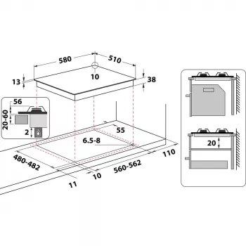 Whirlpool TGML 650 IX nerūsējošais tērauds Iebūvējama 58 cm Gāzes 4 zonas