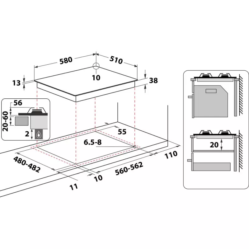 Whirlpool TGML 650 IX nerūsējošais tērauds Iebūvējama 58 cm Gāzes 4 zonas