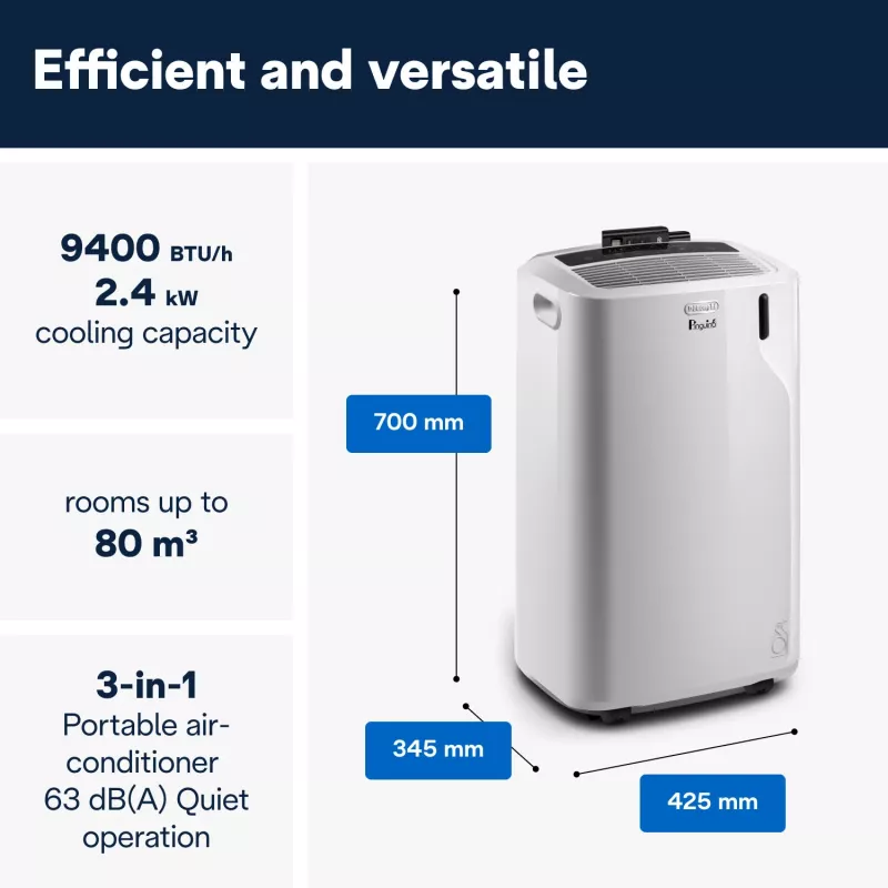 De’Longhi PAC EM82 pārnēsājamais gaisa kondicionieris 63 dB 1000 W Balts