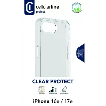 Cellularline Clear Protect - iPhone 16e/17e Cietais vāciņš ar gumijas malām
