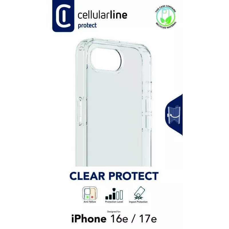 Cellularline Clear Protect - iPhone 16e/17e Cietais vāciņš ar gumijas malām