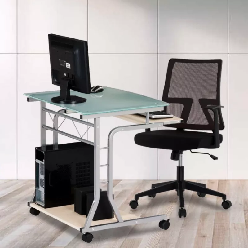Techly Compact Desk for PC Metal & Glass with Wheels ICA-TB 3791A