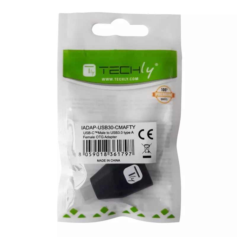 Techly USB-C vīrieša uz USB-A sieviešu adapteris, melns, USB A, USB C, melns